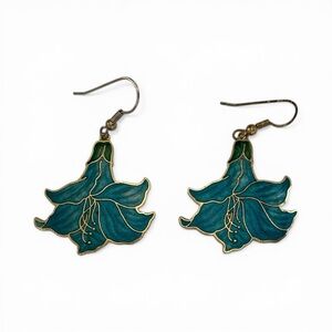 Teal Floral Drop Earrings - Brand Unbranded